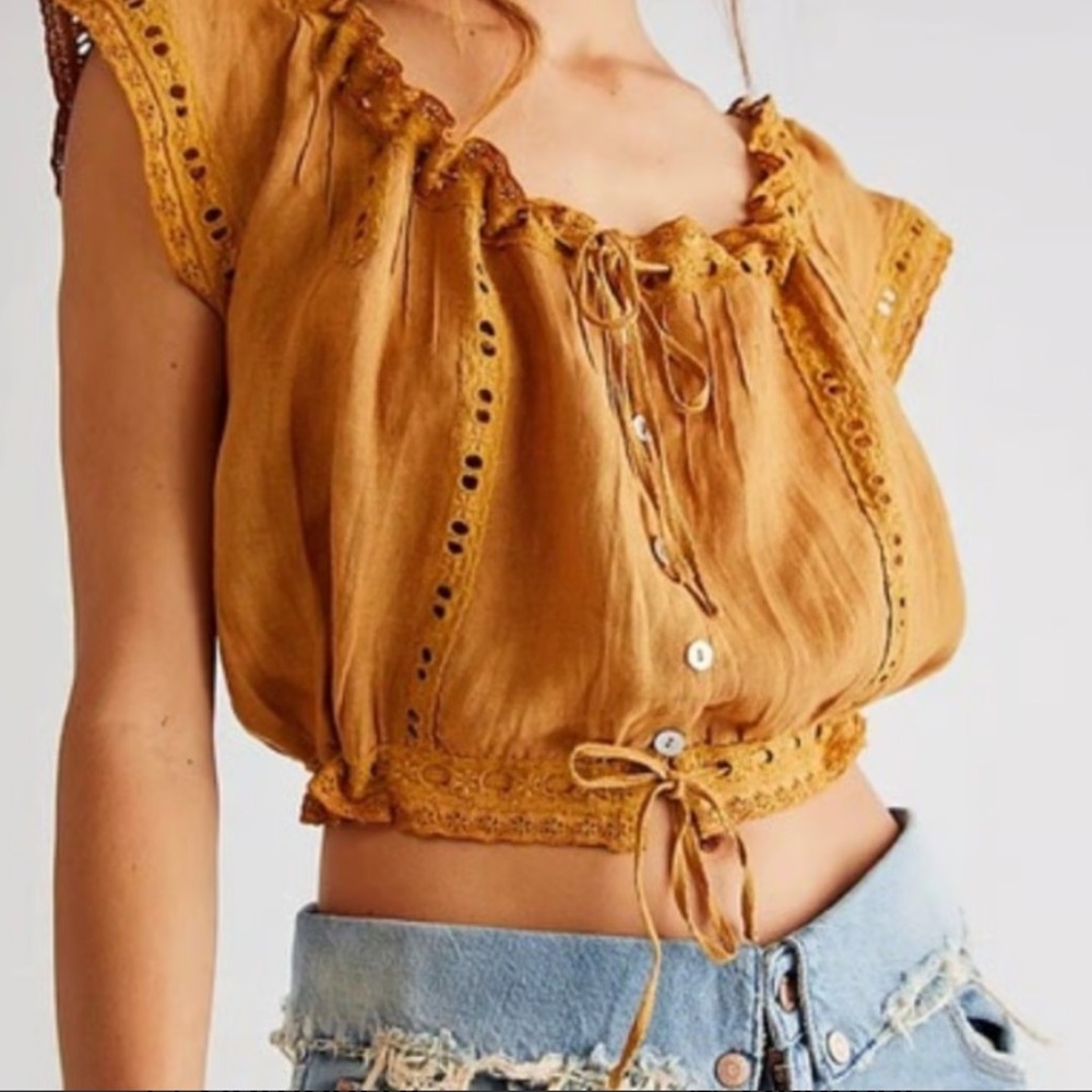 Boho Mustard Lace Blouse